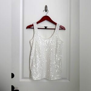 Ann Taylor White Sequin Tank Top - Size M